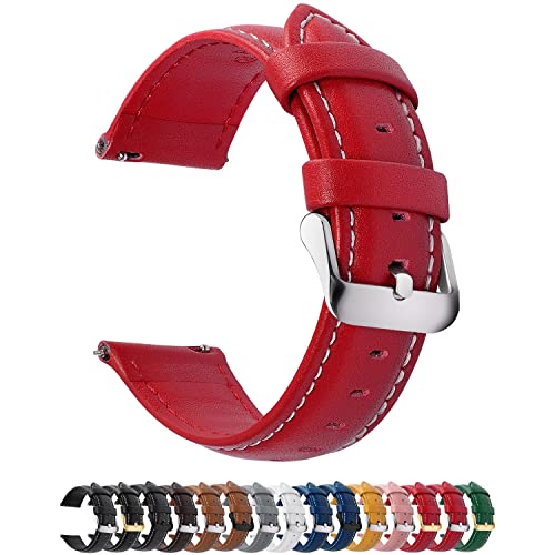 Fullmosa Watch Straps 20mm, Axus Series Leather Strap Replacement Watch Strap with Stainless Steel Metal Clasp for Men Women 14/16/18/20/22/24mm, Red 20mm - Image 1