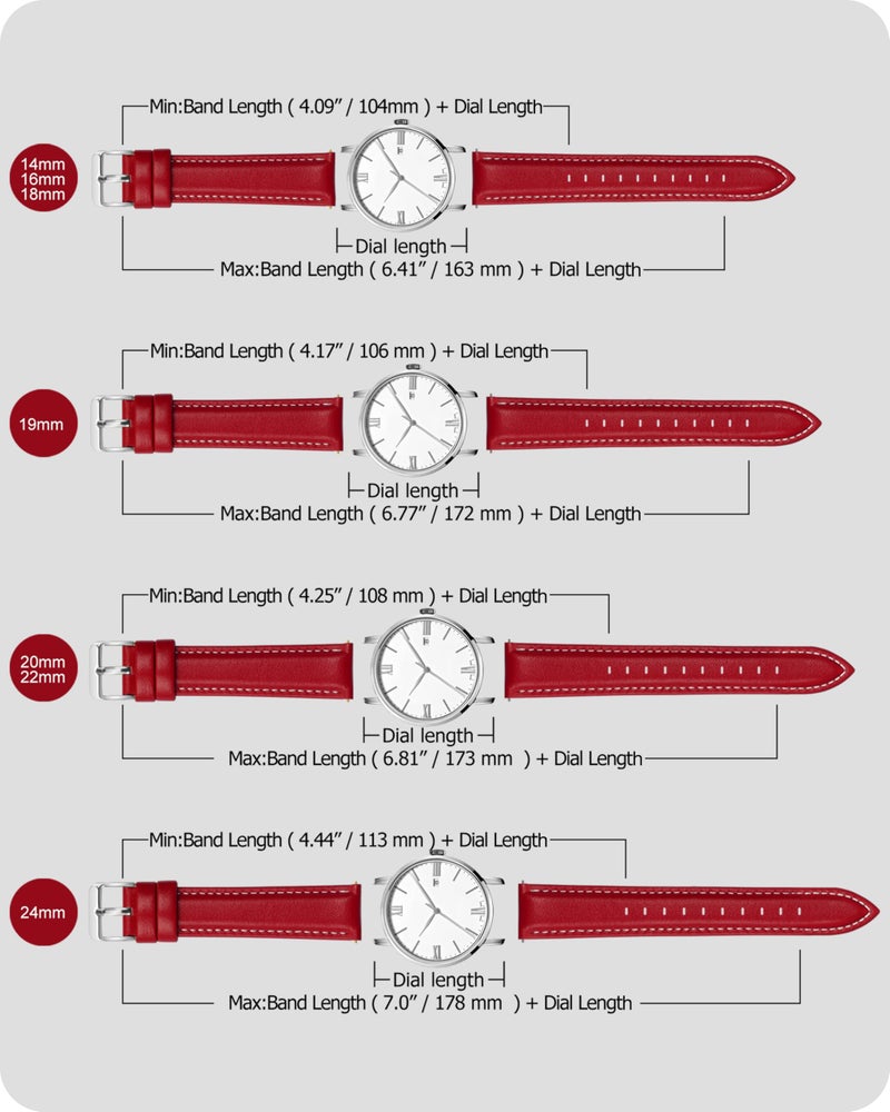 Fullmosa Watch Straps 20mm, Axus Series Leather Strap Replacement Watch Strap with Stainless Steel Metal Clasp for Men Women 14/16/18/20/22/24mm, Red 20mm - Image 5