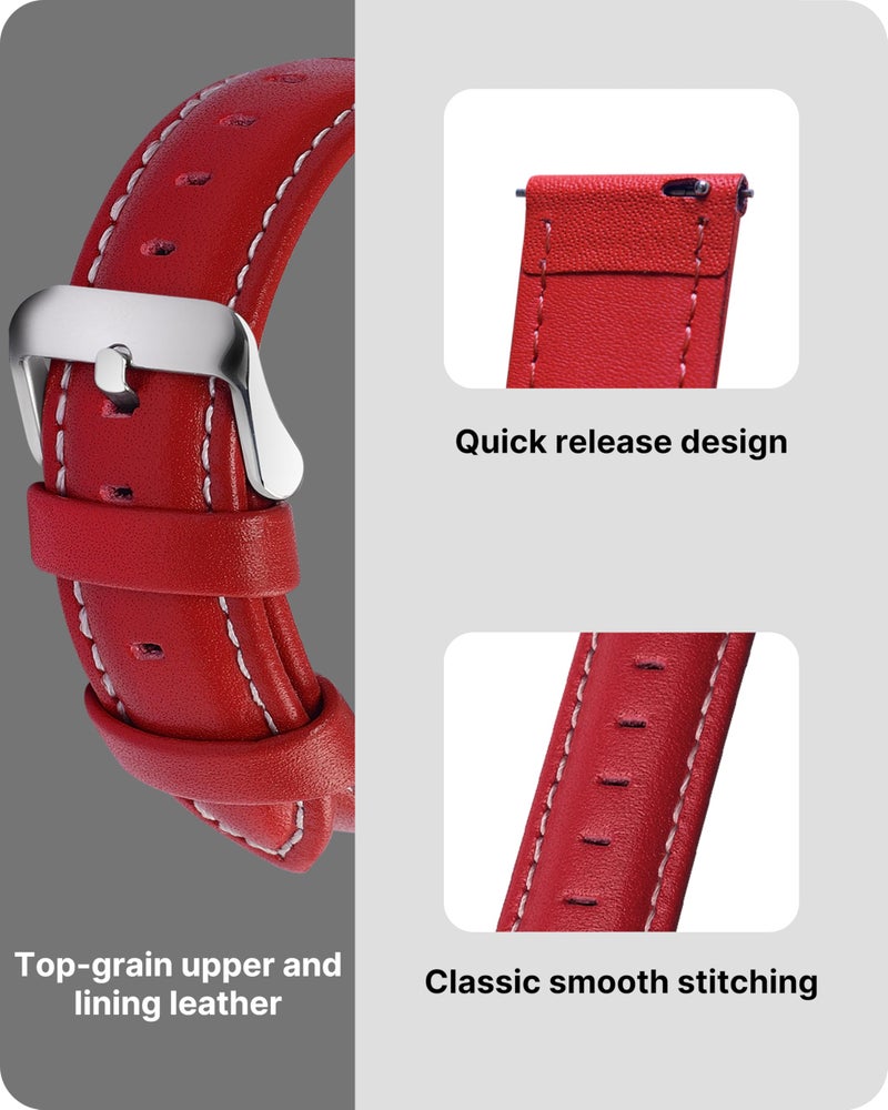Fullmosa Watch Straps 20mm, Axus Series Leather Strap Replacement Watch Strap with Stainless Steel Metal Clasp for Men Women 14/16/18/20/22/24mm, Red 20mm - Image 4