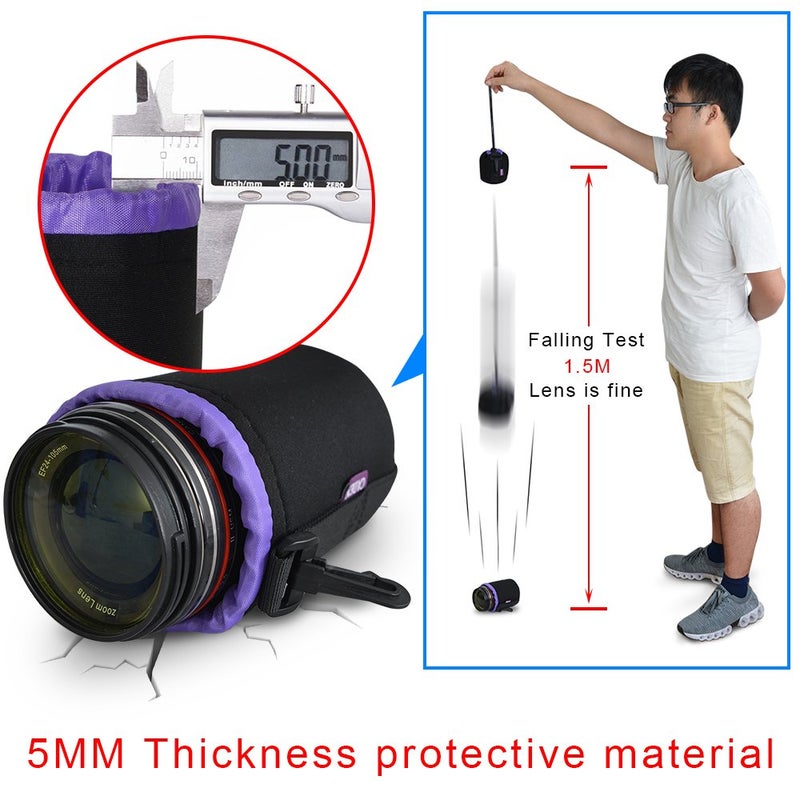 CADeN Lens Pouch Set 4 Pack Replacement Compatible for Canon, Nikon, Sony, Pentax, Olympus (Small, Medium, Large, X Large) Camera Lens Case Bag Thick Protective Neoprene Pouch Soft Plush for DSLR Lens - Image 3