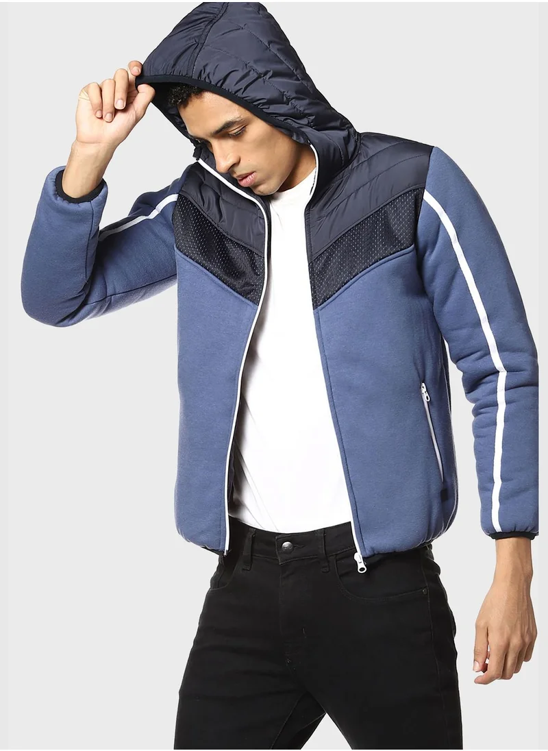 Campus Sutra Color Block Hooded Jacket