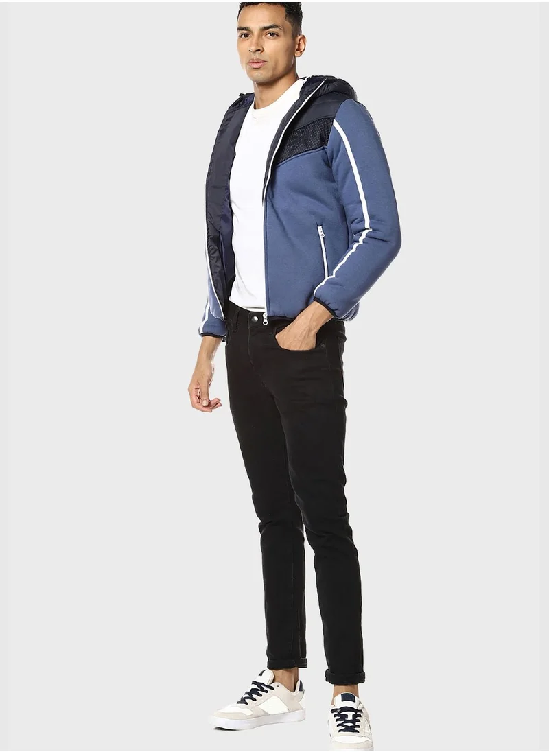 Campus Sutra Color Block Hooded Jacket