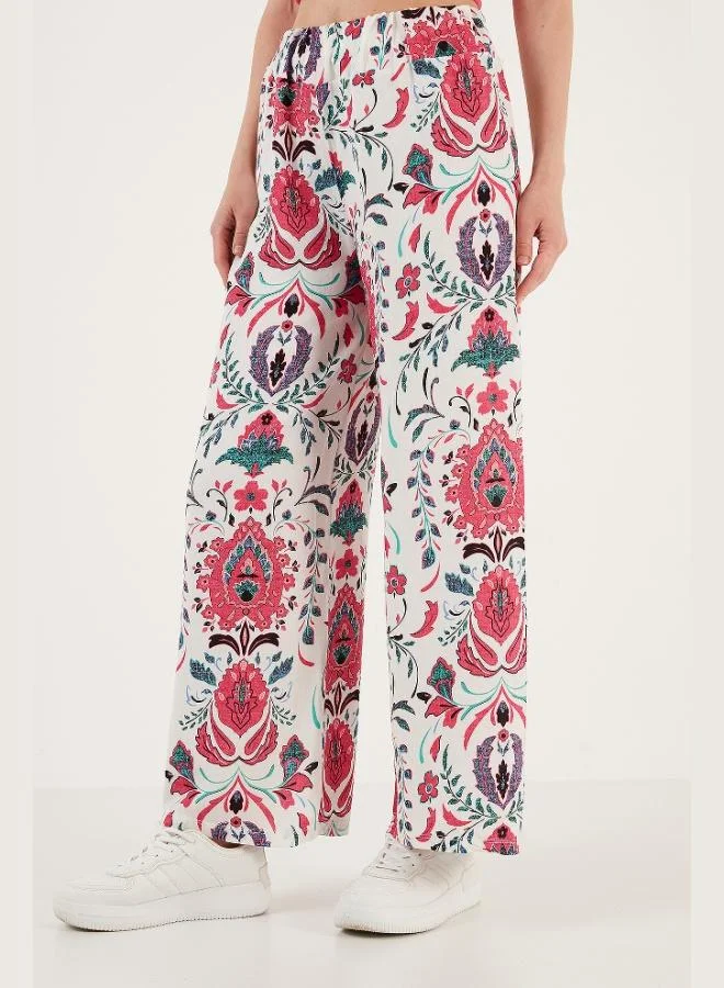 ليلا بنطلون نسائي واسع الساق بخصر مطاطي بنقشة ليلا