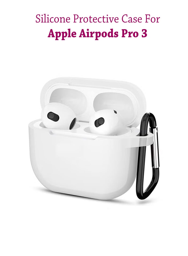 Apple Airpods Pro 3 Silicone Case | Compatible with Apple Airpods Pro 3 | Shockproof Full-Body Protective Case Cover for Apple Airpods Pro 3 with Keychain (Airpods Not Included) - WH - Image 1