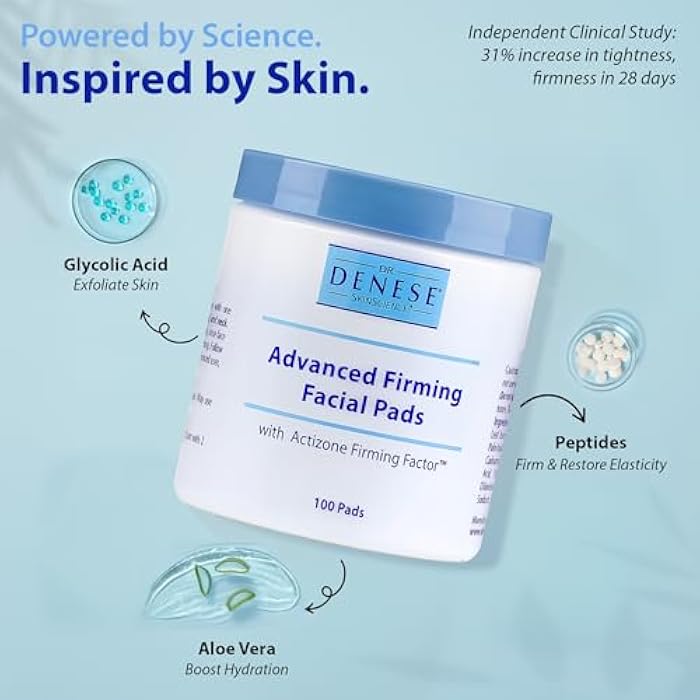 Dr. Denese SkinScience Advanced Firming Facial Pads 100 Count – Professional Exfoliator with Glycolic Acid, Peptides and Aloe for Smooth Radiant Skin, Refined Pores – Dermatologist Tested Cruelty Free - Image 4