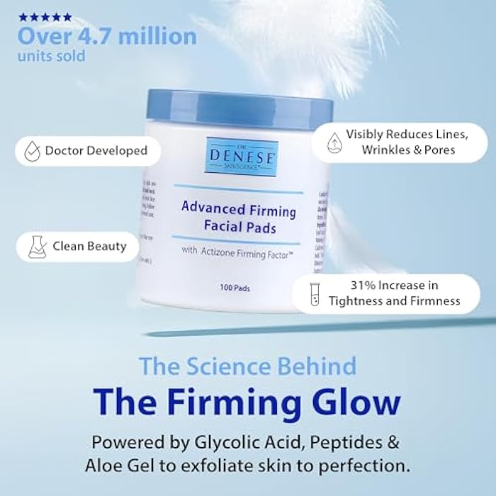 Dr. Denese SkinScience Advanced Firming Facial Pads 100 Count – Professional Exfoliator with Glycolic Acid, Peptides and Aloe for Smooth Radiant Skin, Refined Pores – Dermatologist Tested Cruelty Free - Image 3