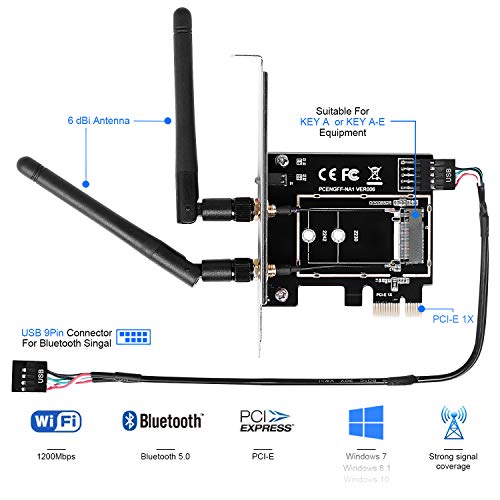 MZHOU Wireless Network Card Adapter M.2 NGFF to PCI-E 1X WiFi Network Card Converter,PCI-E M.2/NGFF Card Passive Adapter with Dual-Band 2.4/5G Antenna,for WiFi and Bluetooth Card.(Not Including WiFi - Image 2