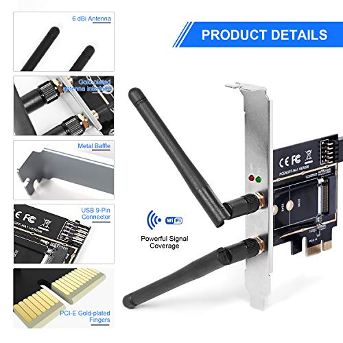 MZHOU Wireless Network Card Adapter M.2 NGFF to PCI-E 1X WiFi Network Card Converter,PCI-E M.2/NGFF Card Passive Adapter with Dual-Band 2.4/5G Antenna,for WiFi and Bluetooth Card.(Not Including WiFi - Image 4