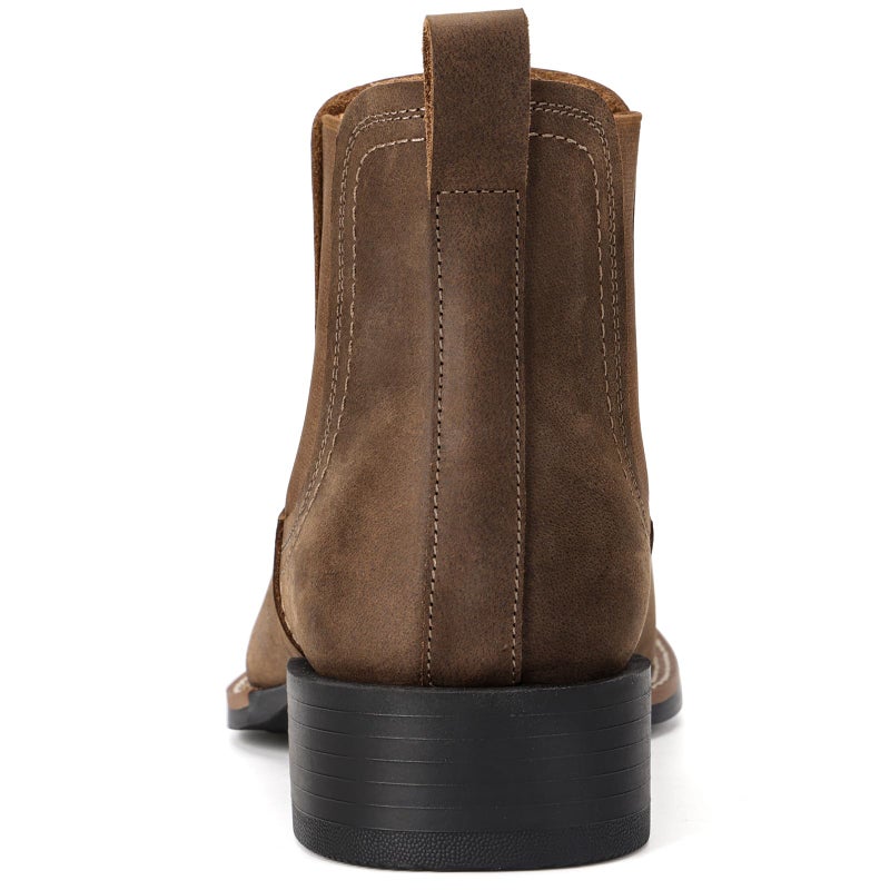 Choiran Western Cowboy Boots for Men - Mens Leather Square Toe Chelsea Boots Ankle Cowboy Boots for Men Casual Retro Stylish Boots Brown - Image 5