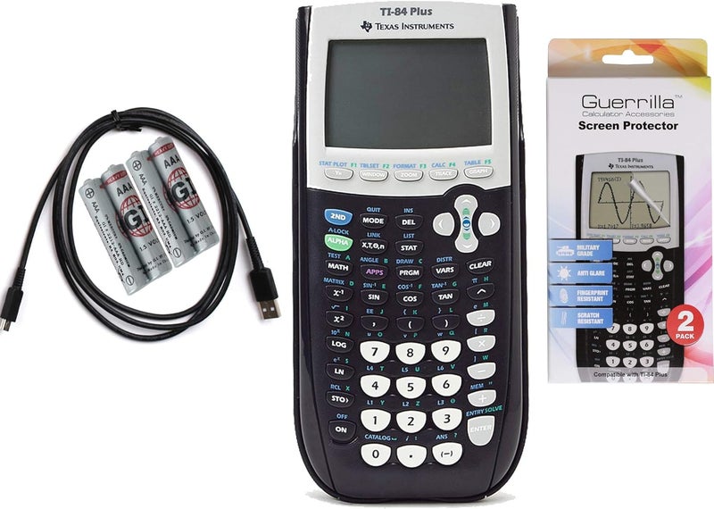 TI 84 Plus Graphing Calculator with Guerrilla Military Grade Screen Protector Set, Certified Reconditioned