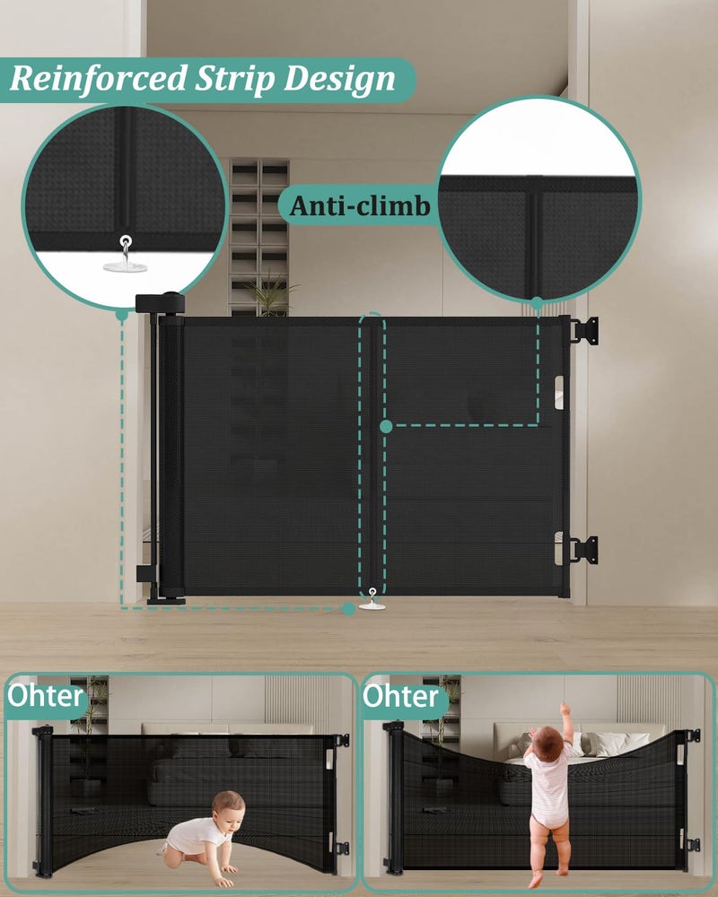 Miumoon 50 inch Retractable Baby Gates 34 inch Tall, Retractable Gate with Reinforced Strip Design to Prevent Crawling Through, Retractable Dog Gate for Stairs, Doorways, Hallways - Image 2