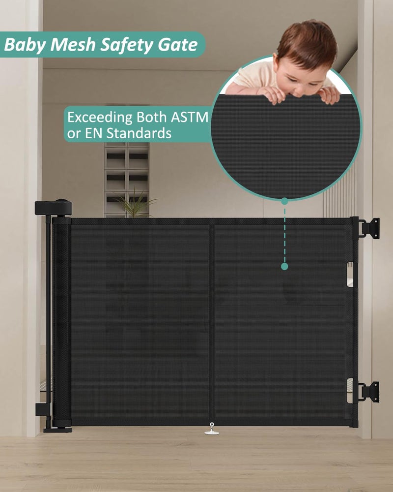 Miumoon 50 inch Retractable Baby Gates 34 inch Tall, Retractable Gate with Reinforced Strip Design to Prevent Crawling Through, Retractable Dog Gate for Stairs, Doorways, Hallways - Image 3