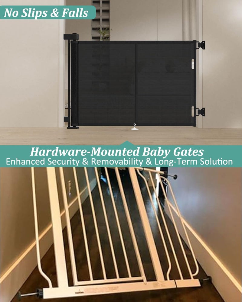 Miumoon 50 inch Retractable Baby Gates 34 inch Tall, Retractable Gate with Reinforced Strip Design to Prevent Crawling Through, Retractable Dog Gate for Stairs, Doorways, Hallways - Image 4