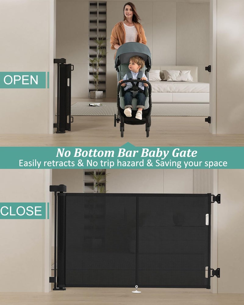 Miumoon 50 inch Retractable Baby Gates 34 inch Tall, Retractable Gate with Reinforced Strip Design to Prevent Crawling Through, Retractable Dog Gate for Stairs, Doorways, Hallways - Image 5