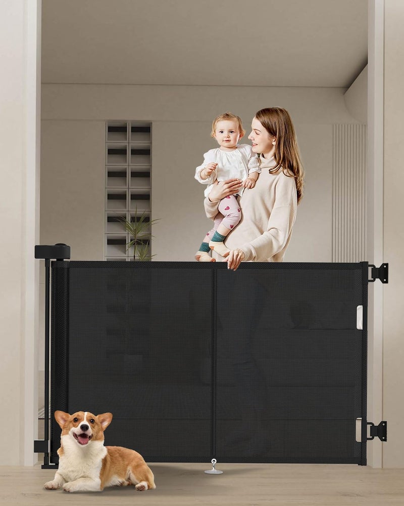 Miumoon 50 inch Retractable Baby Gates 34 inch Tall, Retractable Gate with Reinforced Strip Design to Prevent Crawling Through, Retractable Dog Gate for Stairs, Doorways, Hallways - Image 1