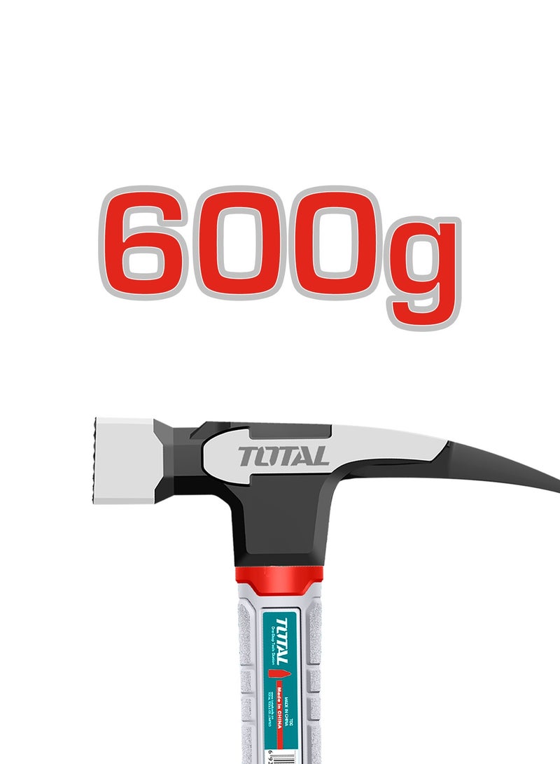 TOTAL Professional Roofing Hammer, 600g Drop-Forged Carbon Steel Head, Fiberglass Handle with Magnetic Nail Function, Anti-Slip Grip - Image 2