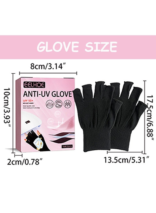 إيلهو قفازات للأشعة فوق البنفسجية لمبة مسمار الهلام, قفازات مضادة للأشعة فوق البنفسجية لمبة مسمار الهلام, قفازات حماية احترافية UPF99+ للأشعة فوق البنفسجية لطلاء الأظافر قفازات حماية شمس الصيف (أسود) - Image 2