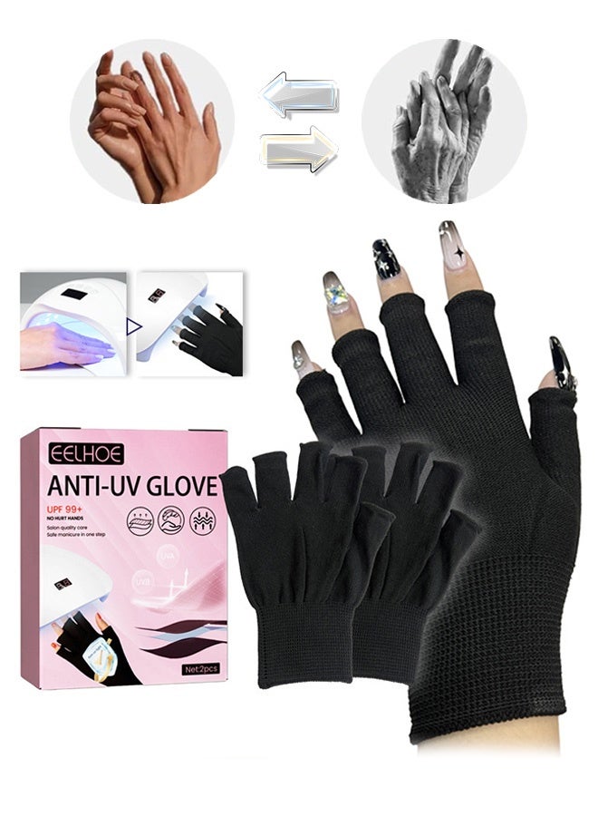 إيلهو قفازات للأشعة فوق البنفسجية لمبة مسمار الهلام, قفازات مضادة للأشعة فوق البنفسجية لمبة مسمار الهلام, قفازات حماية احترافية UPF99+ للأشعة فوق البنفسجية لطلاء الأظافر قفازات حماية شمس الصيف (أسود) - Image 1