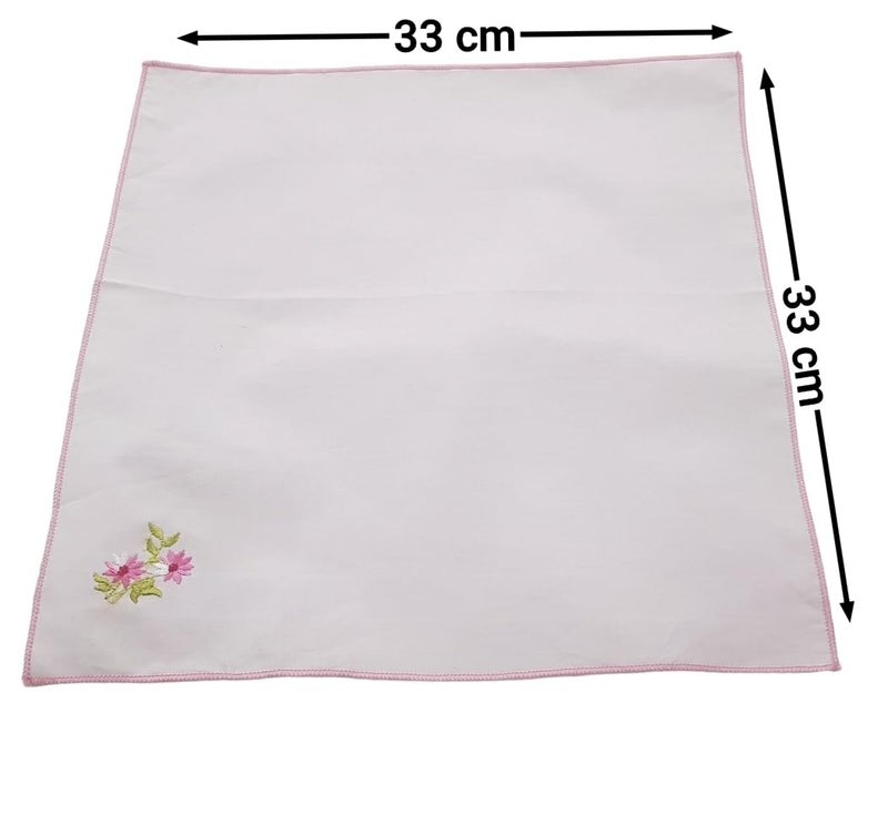 ANVIK Women/Lady Cotton Embroidery Floral Handkerchief .Hanky for Kids Girls for School Size 33cm by 33 cm (Multicolour) Pack of 6 (Multicolour) - Image 3