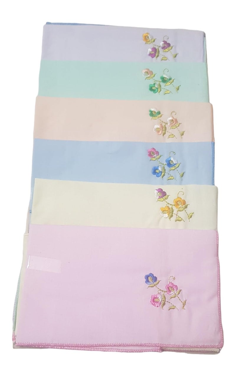 ANVIK Women/Lady Cotton Embroidery Floral Handkerchief .Hanky for Kids Girls for School Size 33cm by 33 cm (Multicolour) Pack of 6 (Multicolour) - Image 5