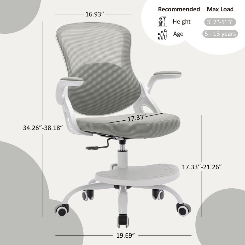 MINPINSER Kids Desk Chair,Ergonomic Study Chair with Adjustable Height,Swivel Mesh Desk Chair with Wheels,Home Office Chair for Children in Home Bedroom Grey - Image 2