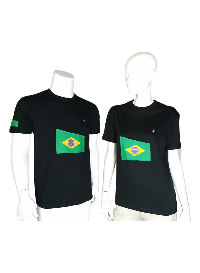 Sana'a Kayum Black Basic T- Shirts with Brazil Football Team Flag Applique - Image 1