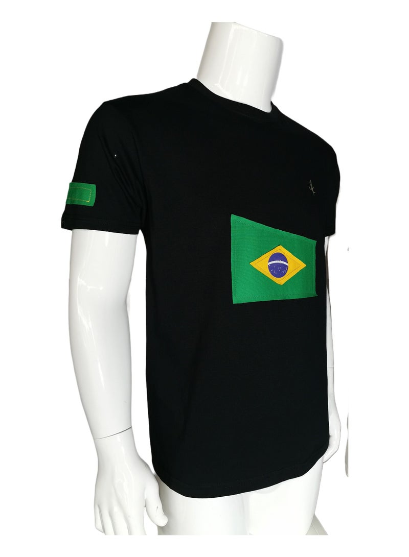 Sana'a Kayum Black Basic T- Shirts with Brazil Football Team Flag Applique - Image 2