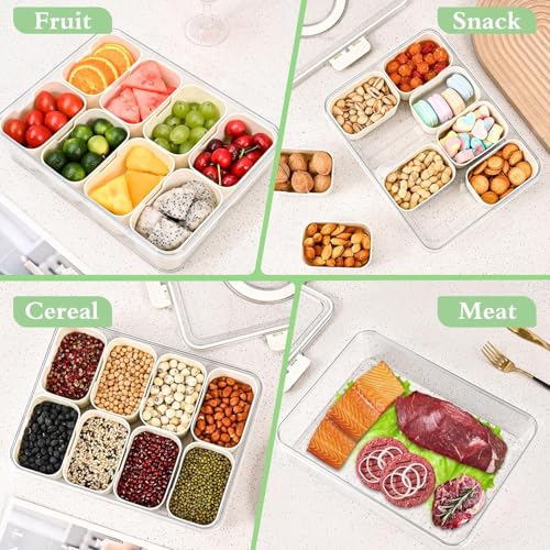 Vasukie Divided Fridge Storage Boxes With 4 Serving Veggie Tray with Lid and Handle, Fridge Organizer with Removable 4 Compartment, Fridge Storage Containers (8 Compartment-1PC) - Image 5