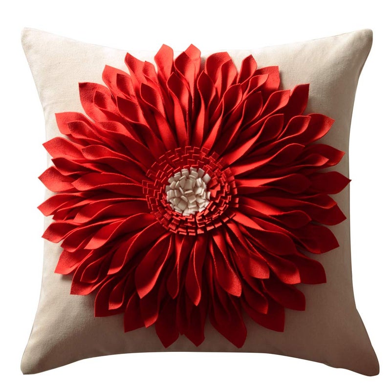 OiseauVoler Decorative 3D Sunflower Throw Pillow Covers Handmade Accent Pillowcases Cushion Covers for Home Sofa Car Bed Room Decor 18 x 18 Inch Reddish Orange - Image 1