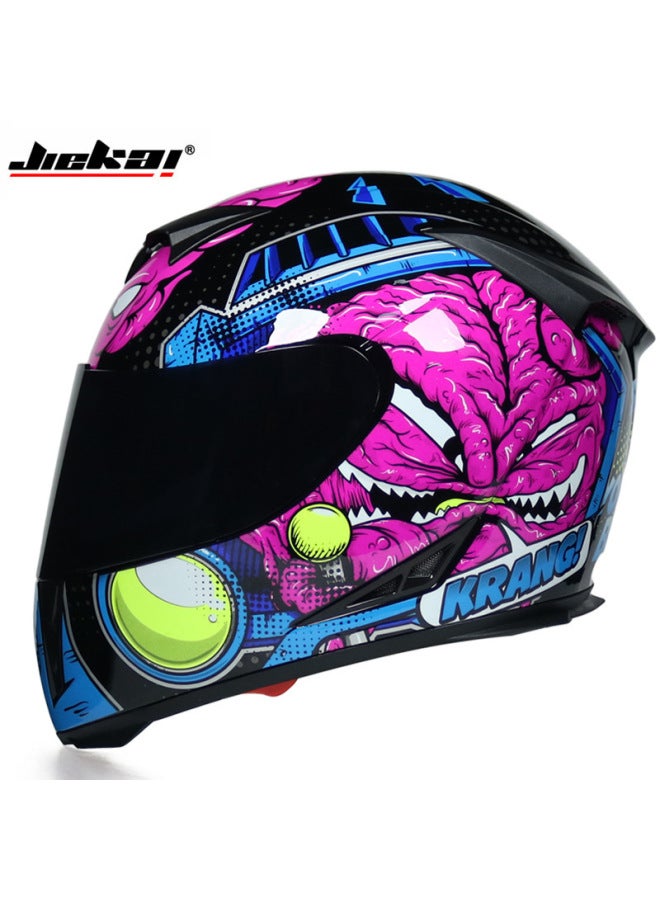 Villain blue With Tea Mirror Jiekai Electric Car Bicycle Helmet Men's And Women's Full Helmet Full Cover Personality Four Seasons Double Lens Warm Anti-fog Cap