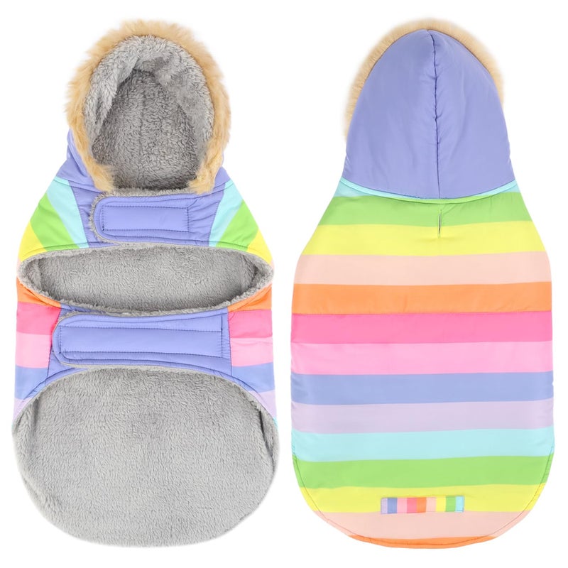 HDE Dog Puffer Jacket Fleece Lined Warm Dog Parka Winter Coat with Harness Hole Pastel Rainbow - L - Image 3