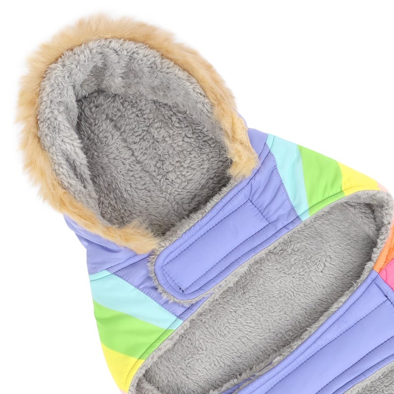 HDE Dog Puffer Jacket Fleece Lined Warm Dog Parka Winter Coat with Harness Hole Pastel Rainbow - L - Image 4