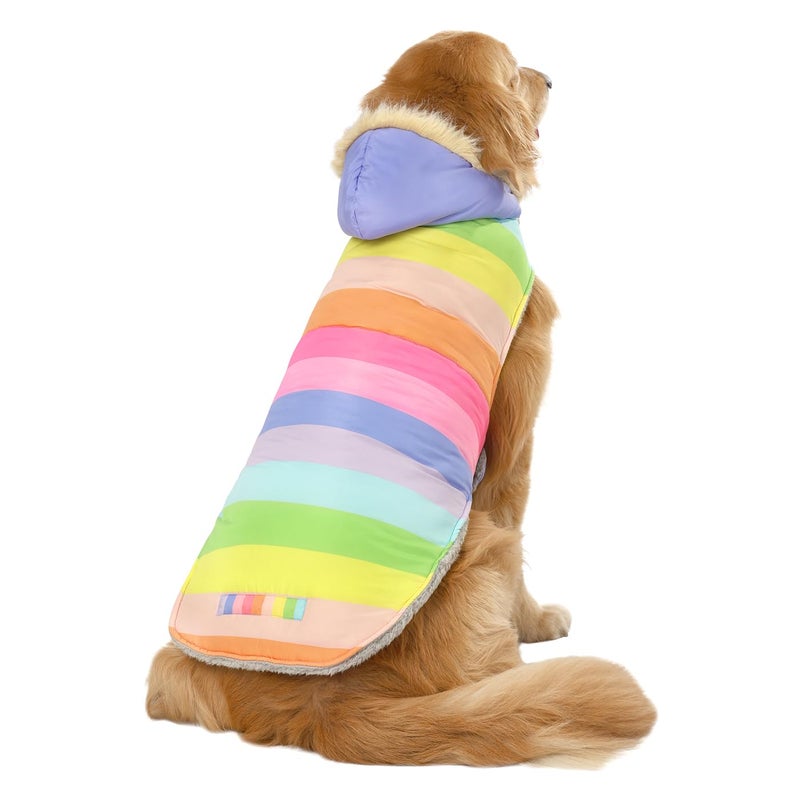 HDE Dog Puffer Jacket Fleece Lined Warm Dog Parka Winter Coat with Harness Hole Pastel Rainbow - L - Image 2