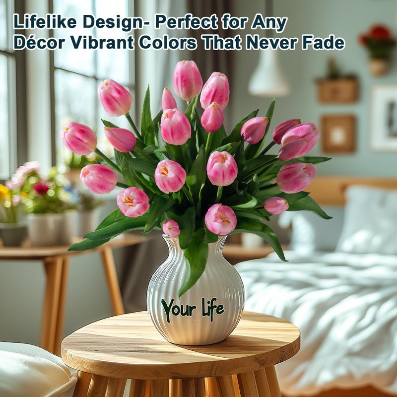 Bailikang 20PCS Fake Tulips 12' Artificial Tulip Silk Flowers Fake PU Bouquet Artificial Flowers Faux Flowers with Gift Box Soft Faux Tulips Bouquets Arrangements for Party Wedding Home - Image 3