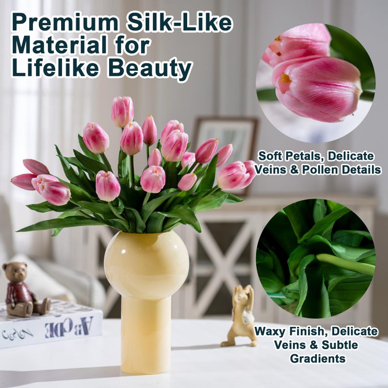 Bailikang 20PCS Fake Tulips 12' Artificial Tulip Silk Flowers Fake PU Bouquet Artificial Flowers Faux Flowers with Gift Box Soft Faux Tulips Bouquets Arrangements for Party Wedding Home - Image 2
