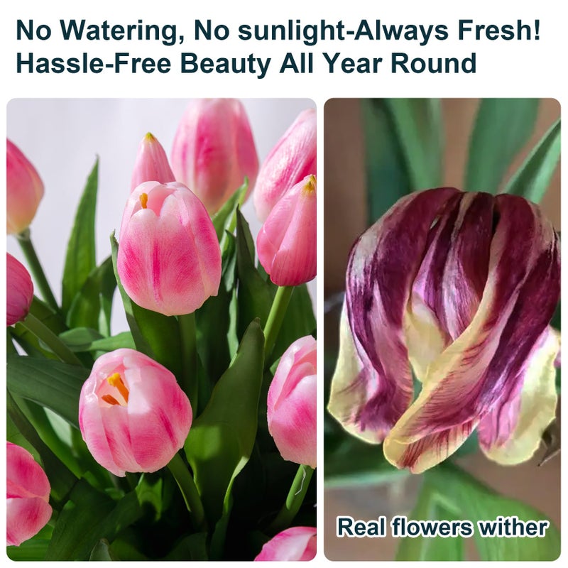 Bailikang 20PCS Fake Tulips 12' Artificial Tulip Silk Flowers Fake PU Bouquet Artificial Flowers Faux Flowers with Gift Box Soft Faux Tulips Bouquets Arrangements for Party Wedding Home - Image 5