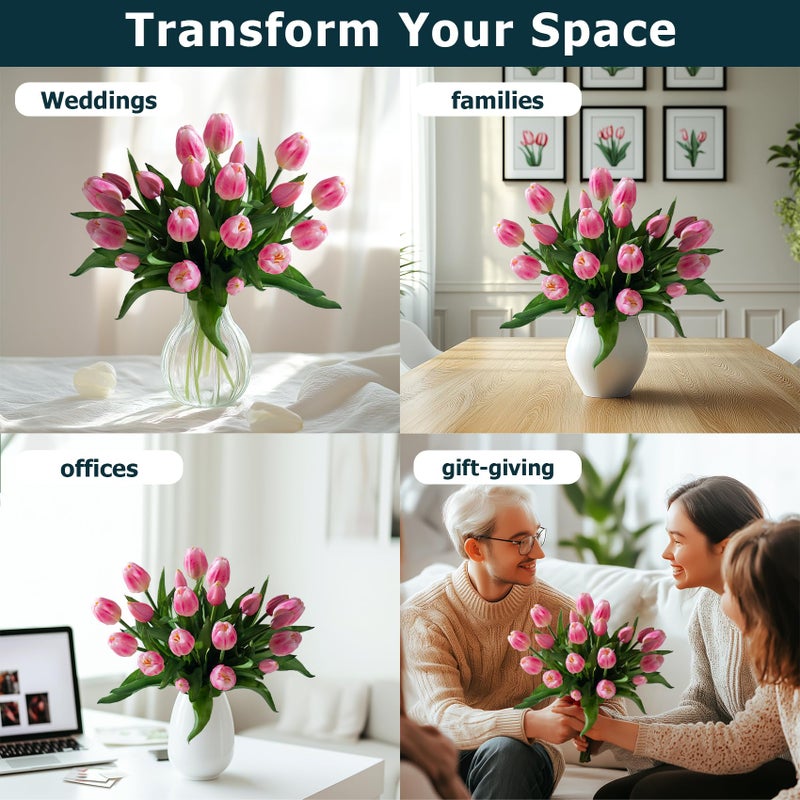 Bailikang 20PCS Fake Tulips 12' Artificial Tulip Silk Flowers Fake PU Bouquet Artificial Flowers Faux Flowers with Gift Box Soft Faux Tulips Bouquets Arrangements for Party Wedding Home - Image 4
