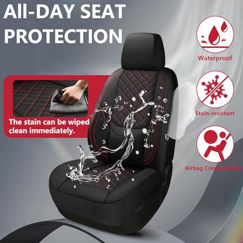 BABYBLU Chevy Silverado Seat Covers,Truck Seat Covers for Silverado GMC Sierra,Custom Fit 2007-2026 1500/2500HD/3500HD (Black & Red, Front Pair) - Image 3
