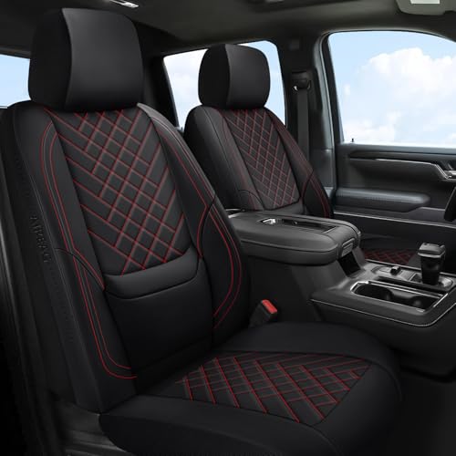 BABYBLU Chevy Silverado Seat Covers,Truck Seat Covers for Silverado GMC Sierra,Custom Fit 2007-2026 1500/2500HD/3500HD (Black & Red, Front Pair) - Image 1