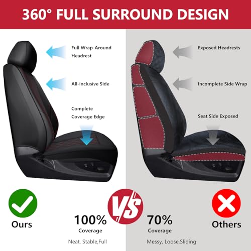 BABYBLU Chevy Silverado Seat Covers,Truck Seat Covers for Silverado GMC Sierra,Custom Fit 2007-2026 1500/2500HD/3500HD (Black & Red, Front Pair) - Image 4