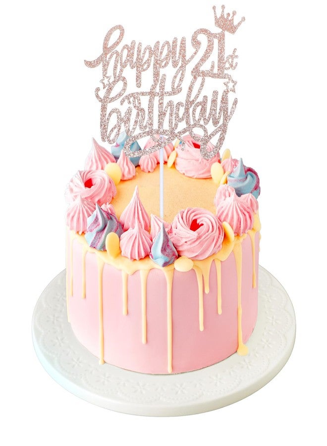 Larrel Happy 21st Birthday Cake Topper for Girls, Glitter 21st Birthday Decorations Cheers to 21 Years Candles Cakes Decorations for Celebrating Birthdays Anniversary Party Supplies(Rose Gold) - Image 1