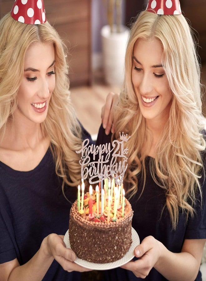 Larrel Happy 21st Birthday Cake Topper for Girls, Glitter 21st Birthday Decorations Cheers to 21 Years Candles Cakes Decorations for Celebrating Birthdays Anniversary Party Supplies(Rose Gold) - Image 4