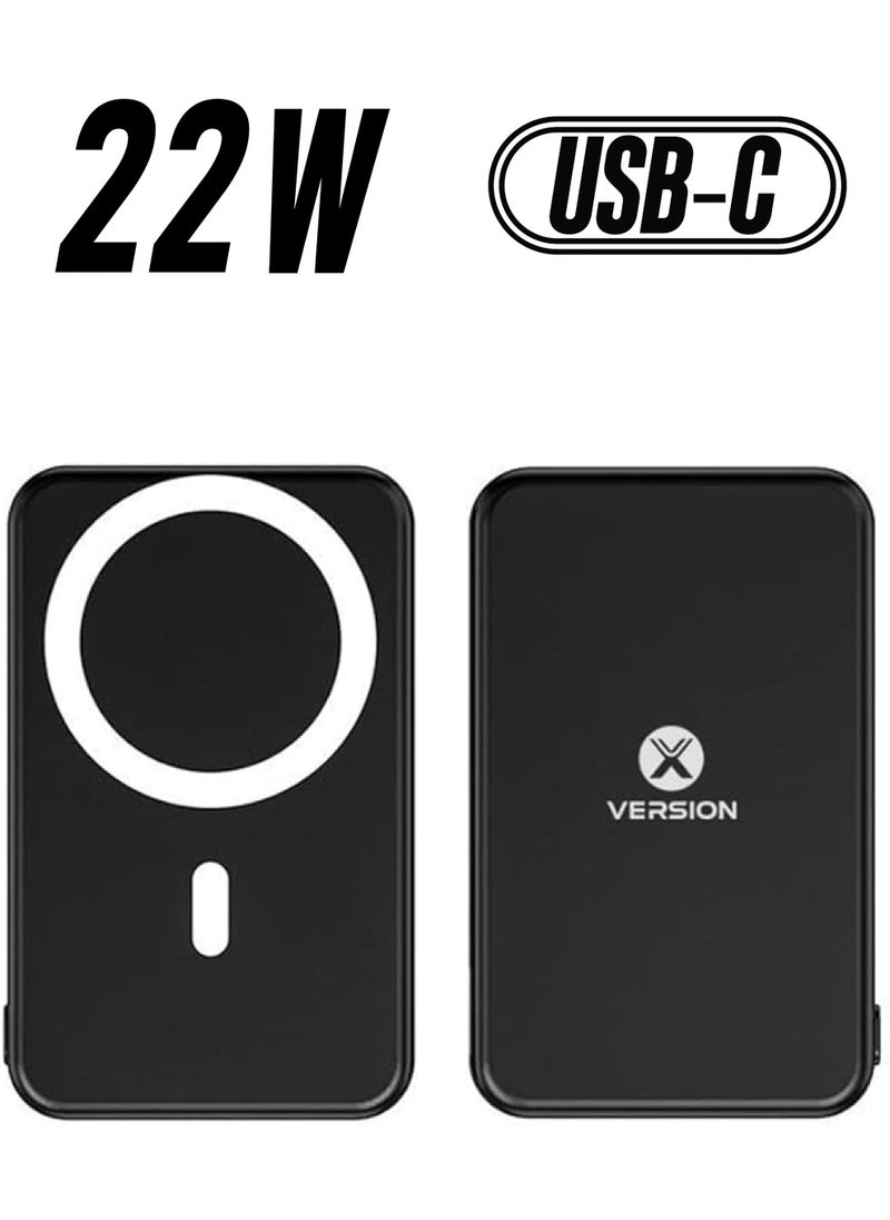 XVersion Power Bank Wireless 10000mAh MagSafe Matte, Type C 22W Fast Charging Magnetic Rechargeable Portable Charger Battery for iPhone 14/13/12/Galaxy with 1 Year Manufacturer Warranty - Black  - Image 1