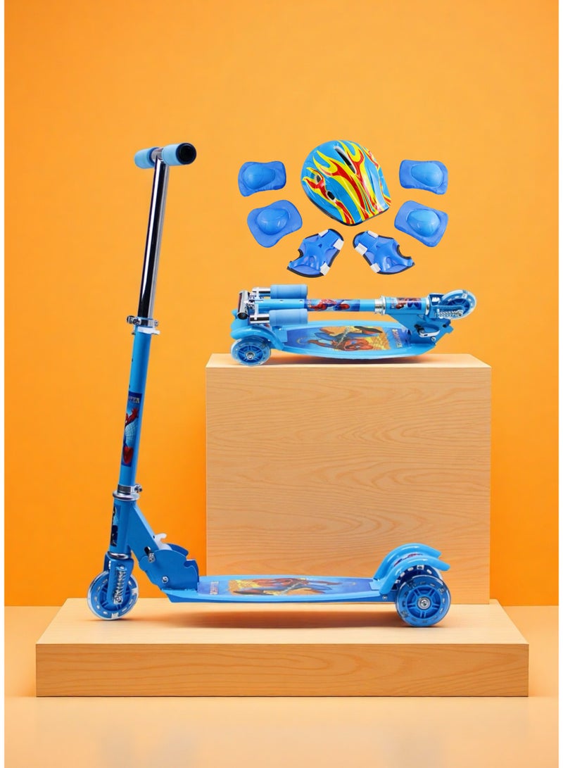 إيزي فيتشور سكوتر إيزي فيوتشر للأطفال من عمر 3 إلى 8 سنوات - سكوتر ركل قابل للطي بمقبض قابل لتعديل الارتفاع، وعجلات بولي يوريثان LED وفرامل خلفية، بما في ذلك مجموعة معدات الحماية الكاملة - Image 1
