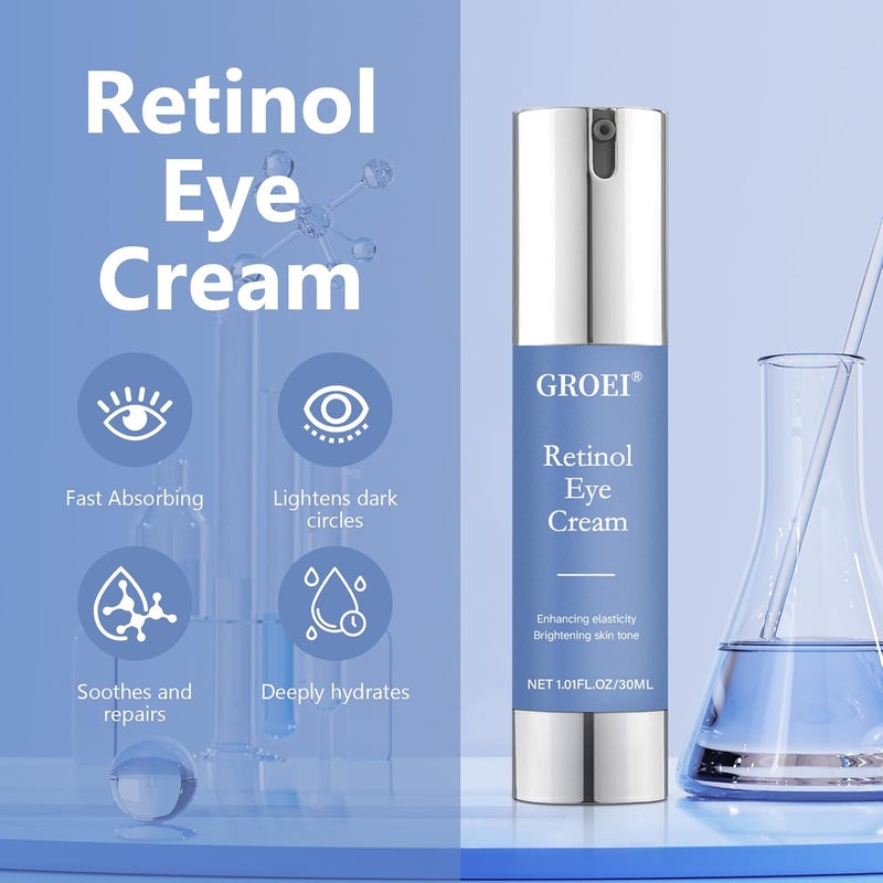 GROEI Retinol Eye Cream for Dark Circles Wrinkles Night Care Eye Cream with Collagen Hyaluronic Acid Effective in 34 Weeks to Fight Against Aging Reduce Puffiness and Bags All Skin Types - Image 3
