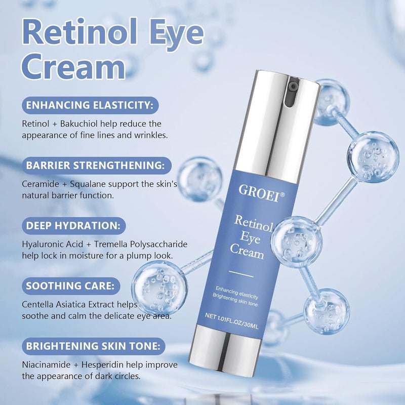 GROEI Retinol Eye Cream for Dark Circles Wrinkles Night Care Eye Cream with Collagen Hyaluronic Acid Effective in 34 Weeks to Fight Against Aging Reduce Puffiness and Bags All Skin Types - Image 5