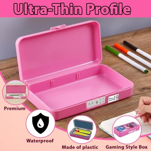 Monarch bizcom impex Medium Size Plastic Basketball-Themed Pencil Box & Stationery Box with Lock, Compartment & Stencil Partition Tray for Drawing Airplane, Bus, More (Velvet Pink) Password Protected - Image 3