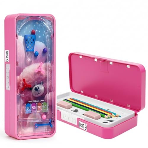 Monarch bizcom impex Medium Size Plastic Basketball-Themed Pencil Box & Stationery Box with Lock, Compartment & Stencil Partition Tray for Drawing Airplane, Bus, More (Velvet Pink) Password Protected - Image 1