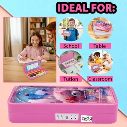 Monarch bizcom impex Medium Size Plastic Basketball-Themed Pencil Box & Stationery Box with Lock, Compartment & Stencil Partition Tray for Drawing Airplane, Bus, More (Velvet Pink) Password Protected - Image 5
