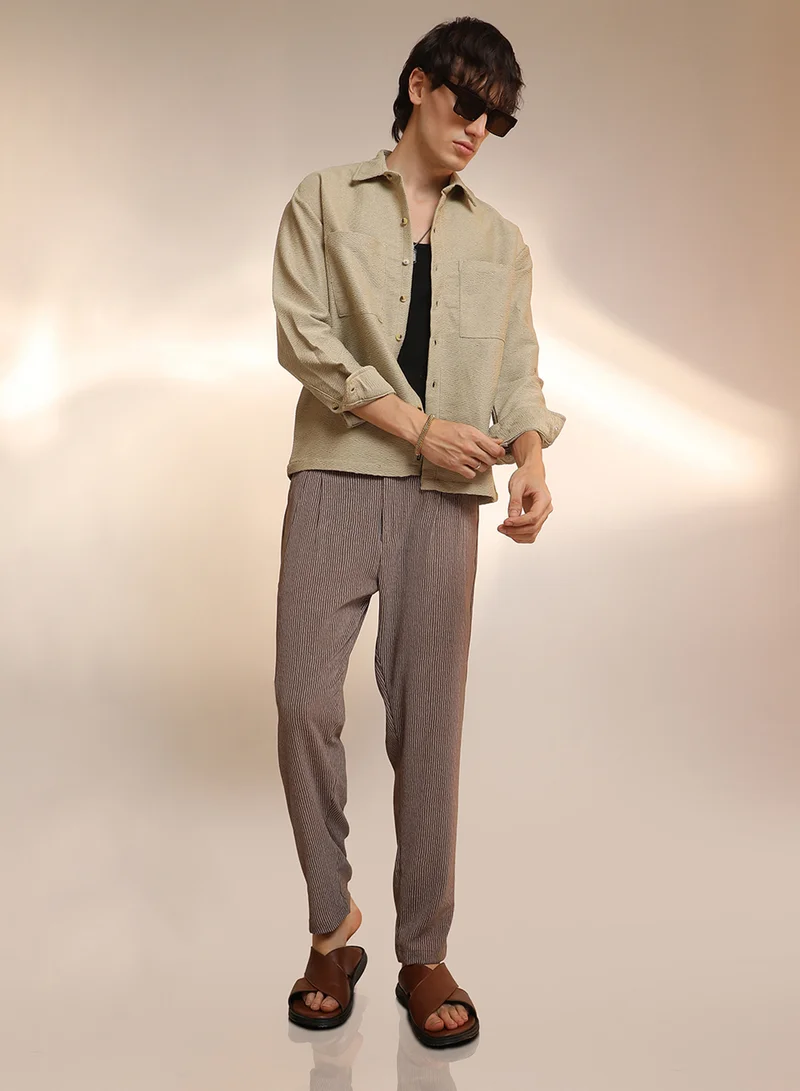 كامبوس سوترا Men's Buff Beige Chevron-Woven Utility Shirt